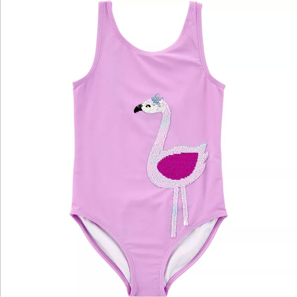 Carter's Little Girls Flip Sequin Flamingo Purple 1-Piece Swimsuit Size 6/6X NWT
